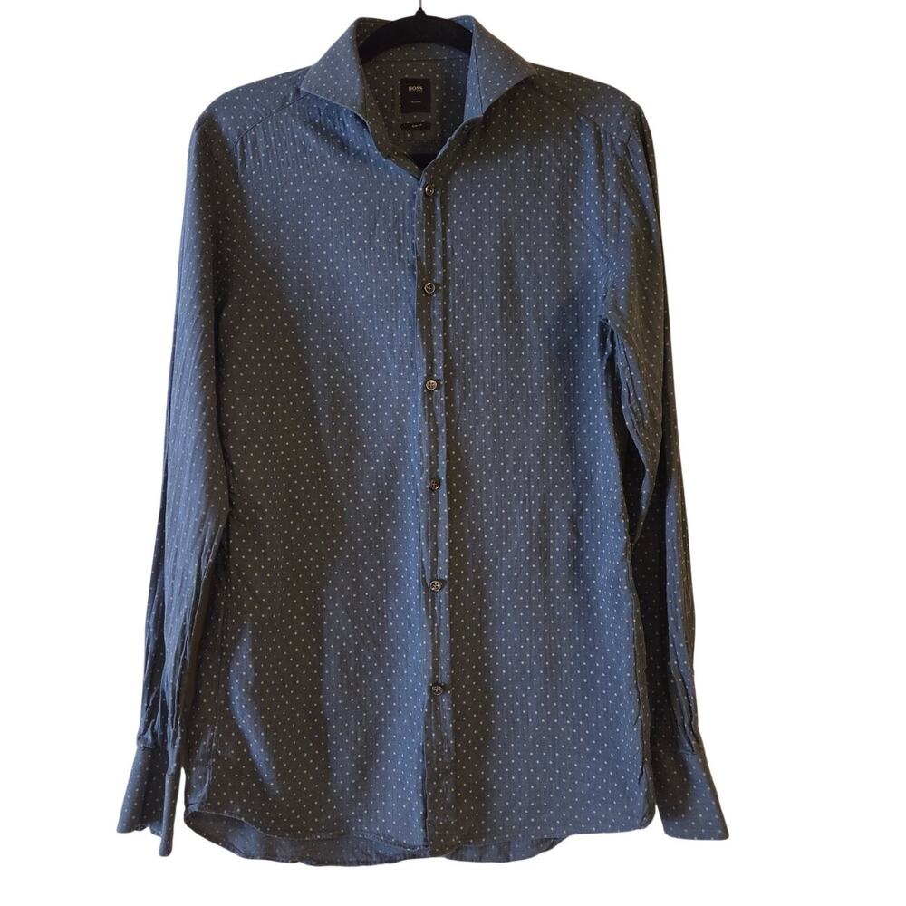 Hugo Boss T-Swain  Polka-Dot Italian Cotton Slim Fit Shirt